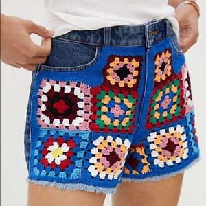 Farm Rio crochet denim shorts